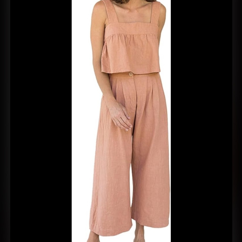 5 For $50 A SHEIN V-Cay Pink Crop Top and Wide Leg Pant Set